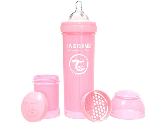 MAMADERA ANTI-CÓLICO  ROSADO PASTEL 330ML -TWISTSHAKE